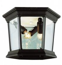  4904 BK - San Marcos 3-Light Hexagon Glass and Metal, Flush Mount Outdoor Ceiling Lantern Light